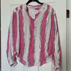 THESHIRT ROCHELLE Smocked Shoulder Half Button top